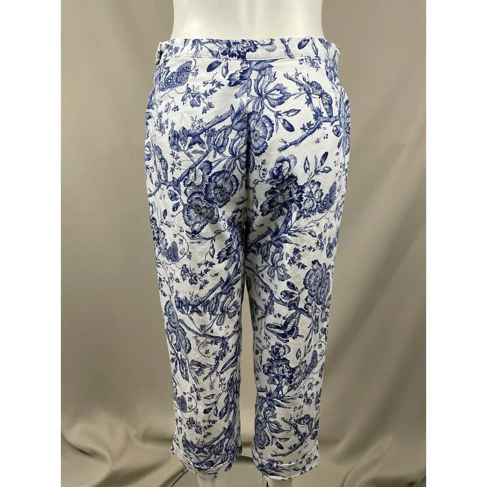 Bill Blass White Floral Print Capri Jeans Women's 8 Perfect Fit High Rise Mom - Picture 4 of 16